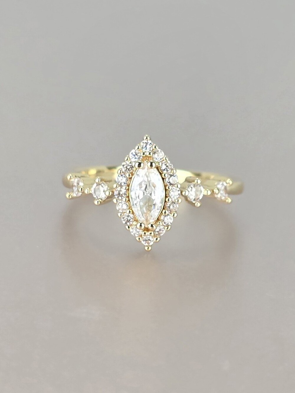 Gold Marquise Halo Ring
